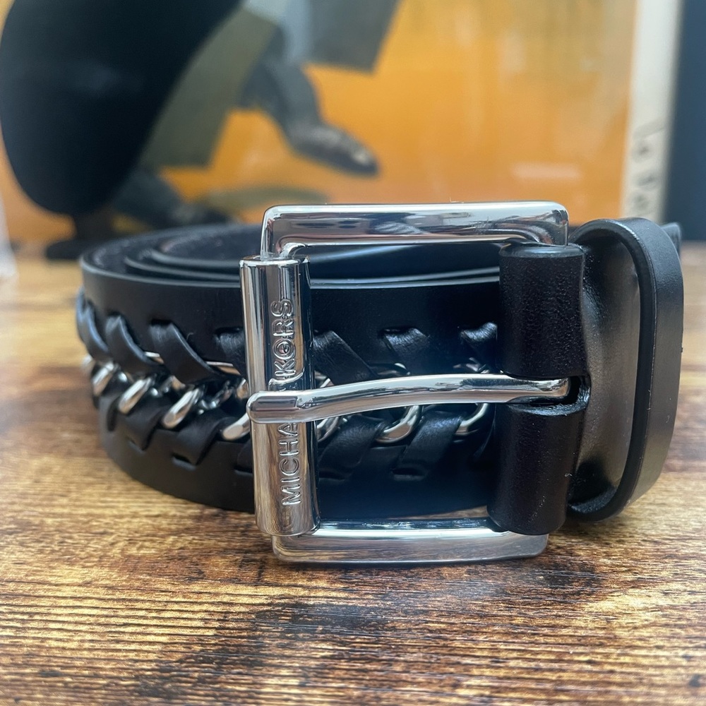 Michael Kors Leather Braided Chain Belt